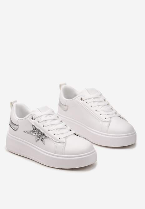 Sneakers Albi cu Șireturi pe Platformă Joasă cu Inserții Sclipitoare Cominia 5