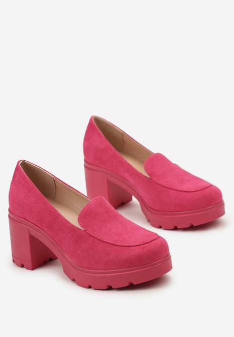 Pantofi fuchsia din piele ecologica intoarsa si brant din piele naturala pe toc si platforma Oxemi 5