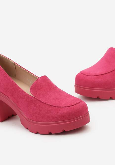 Pantofi fuchsia din piele ecologica intoarsa si brant din piele naturala pe toc si platforma Oxemi 6