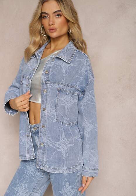 Jachetă Blugi Albastru Deschis Oversize Imprimeu Abstract Aelritha 4