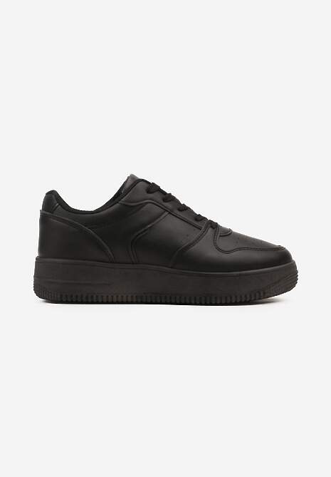 Sneakers Negri Inchidere cu Siret din Piele Ecologica Talpa Groasa Perforata Marunt Loeda 4