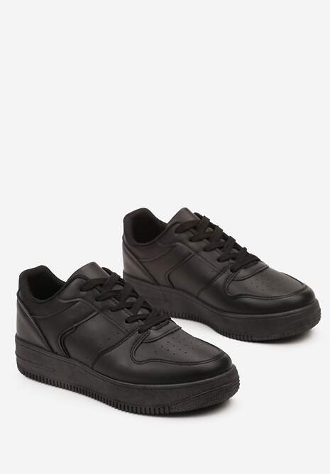 Sneakers Negri Inchidere cu Siret din Piele Ecologica Talpa Groasa Perforata Marunt Loeda 5