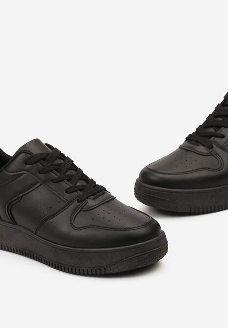 Sneakers Negri Inchidere cu Siret din Piele Ecologica Talpa Groasa Perforata Marunt Loeda 6
