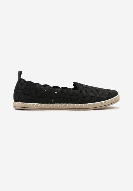 Espadrile Negre cu Talpă Împletită și Față Florală Liliac 4