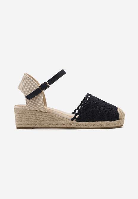 Sandale bleumarin în stil espadrile pe platformă cu împletitură și vârf decupat Bellisae 4