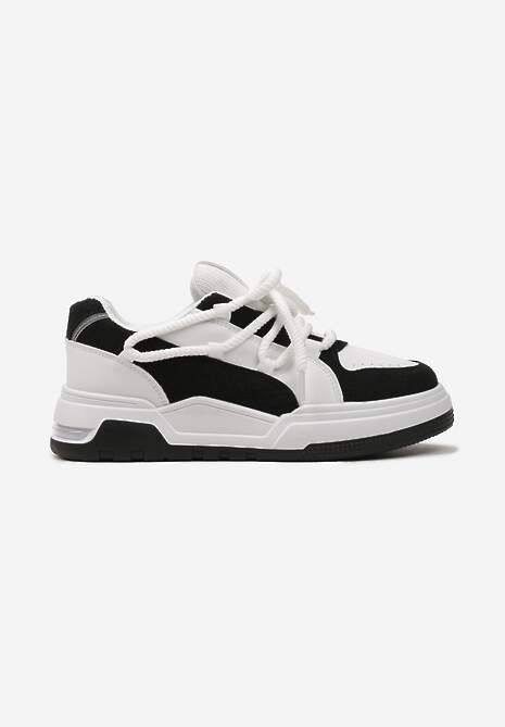 Sneakerși Alb-Negri cu Șireturi Late Decorative Naale 4
