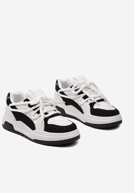 Sneakerși Alb-Negri cu Șireturi Late Decorative Naale 5