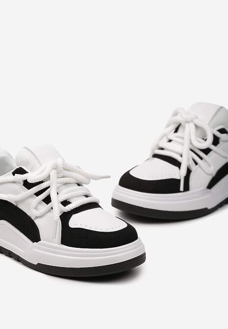 Sneakerși Alb-Negri cu Șireturi Late Decorative Naale 6