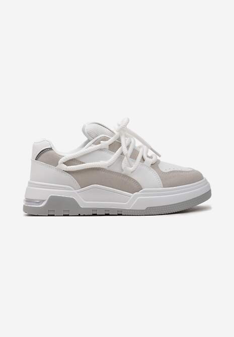 Sneakers Albi-Bej cu Șireturi Lăți Decorative Naale 4