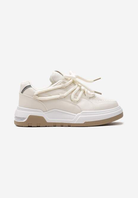 Sneakerși Bej cu Șireturi Late Decorative Naale 4