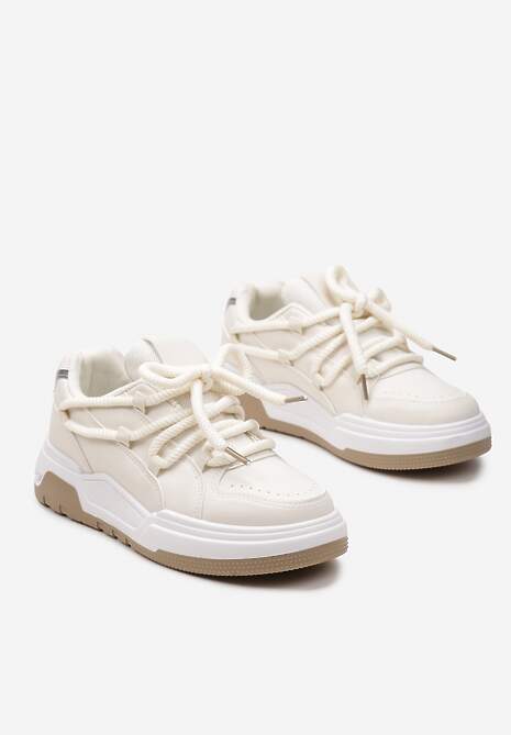 Sneakerși Bej cu Șireturi Late Decorative Naale 5