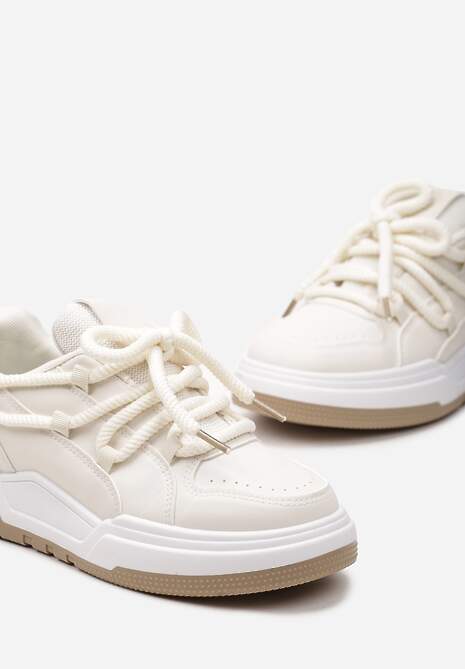 Sneakerși Bej cu Șireturi Late Decorative Naale 6