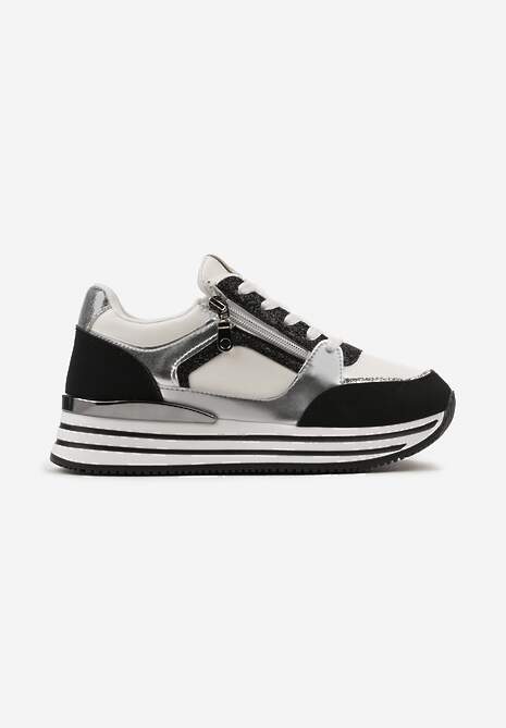 Sneakers Negru-Alb cu Inserții Sclipitoare și Fermoar Scurt Naiwra 4