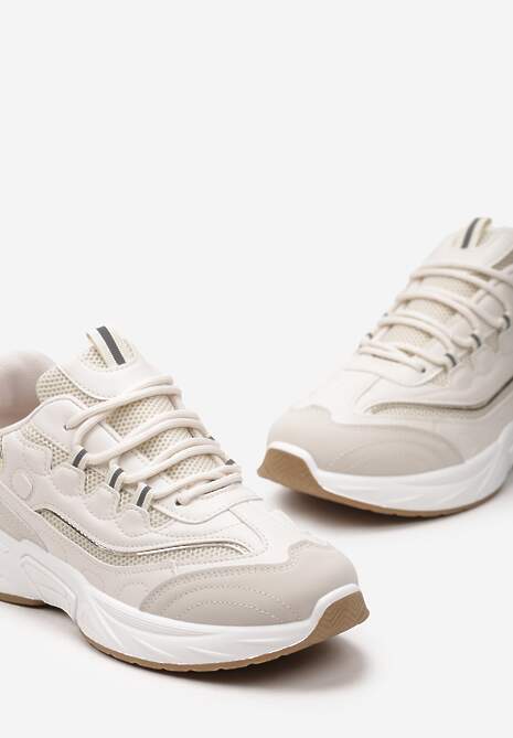 Sneakers bej cu șiret și cusături decorative Tiwaelia 6