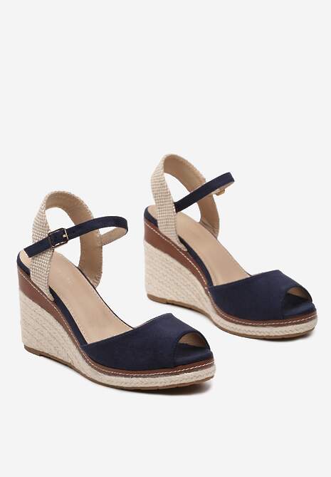 Granatowe Sandały na Koturnie Ozdobionym Plecionką z Juty Admerla 5