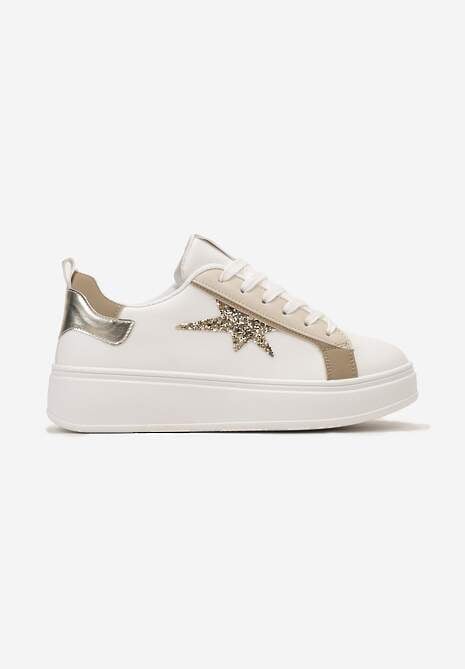 Sneakerși Albi-Bej pe Platformă Decorați cu Steluță cu Sclipici Nislemia 4