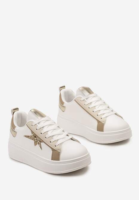Sneakerși Albi-Bej pe Platformă Decorați cu Steluță cu Sclipici Nislemia 5