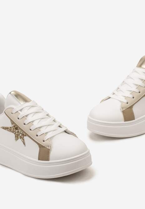 Sneakerși Albi-Bej pe Platformă Decorați cu Steluță cu Sclipici Nislemia 6