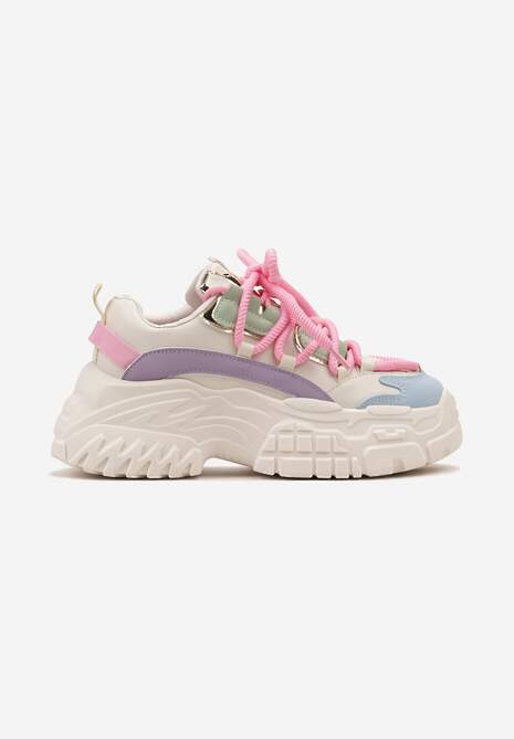 Sneakers Alb-Roz cu Sireturi Groase pe Platformă Joasă Lasandre 4