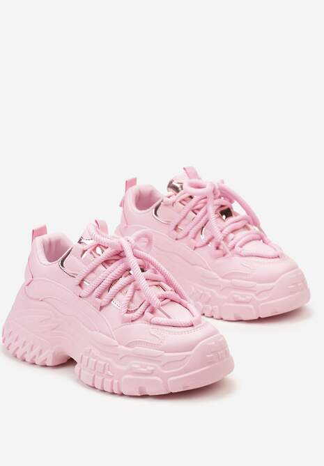 Sneakers Roz Lasandre cu Platforma Joasa si Sireturi Groase 5