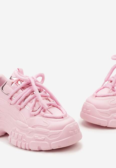 Sneakers Roz Lasandre cu Platforma Joasa si Sireturi Groase 6