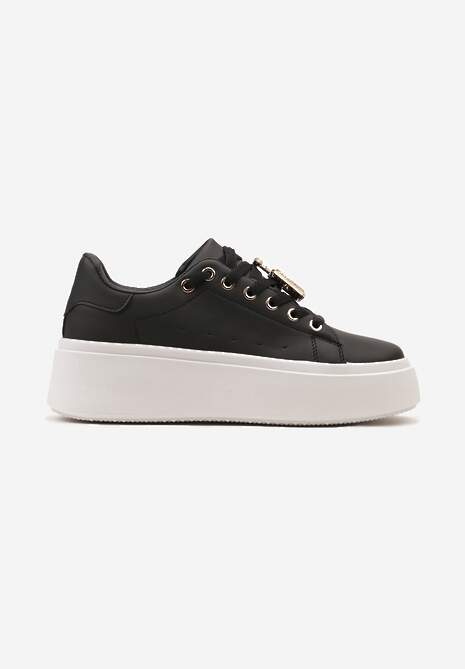 Sneakers Negri cu Pandantiv Metalic cu Strasuri pe Sireturi Edosa 4