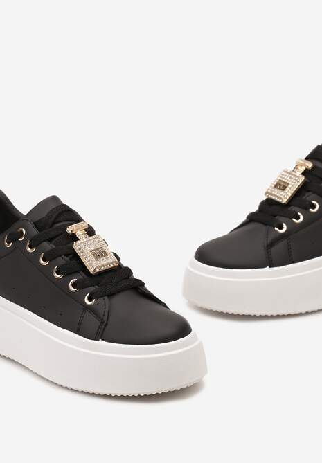 Sneakers Negri cu Pandantiv Metalic cu Strasuri pe Sireturi Edosa 6