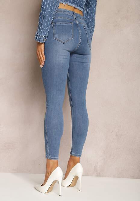 Niebieskie Jeansy High Waist Skinny Ozdobione Przetarciami Florin 4