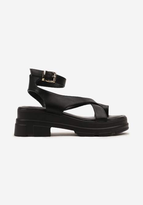 Sandale Negre Platformă Joasă Cataramă Glezna Lillara 4