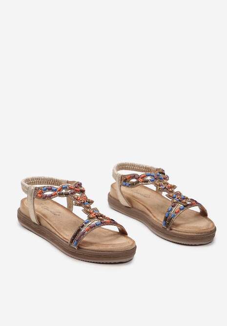 Sandale Aurii Slip-On cu Mărgele și Pietre Ornamentale Raiaba 5