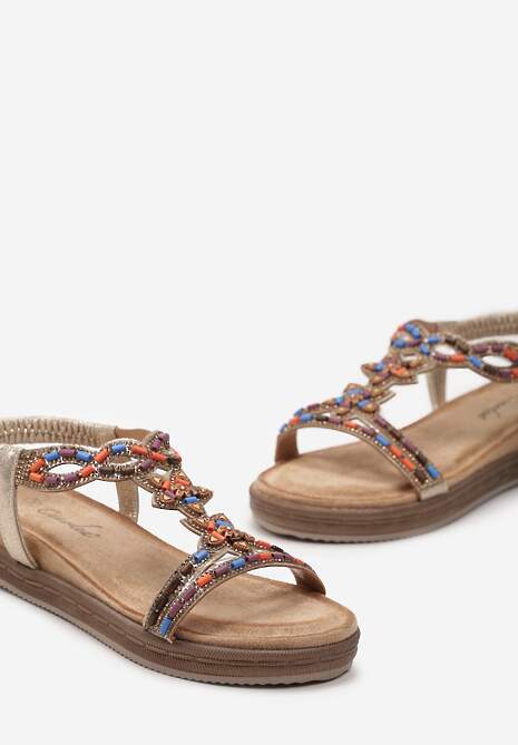Sandale Aurii Slip-On cu Mărgele și Pietre Ornamentale Raiaba 6