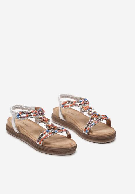 Sandale Argintii Slip-On cu Margele si Pietre Strass Raiaba 5