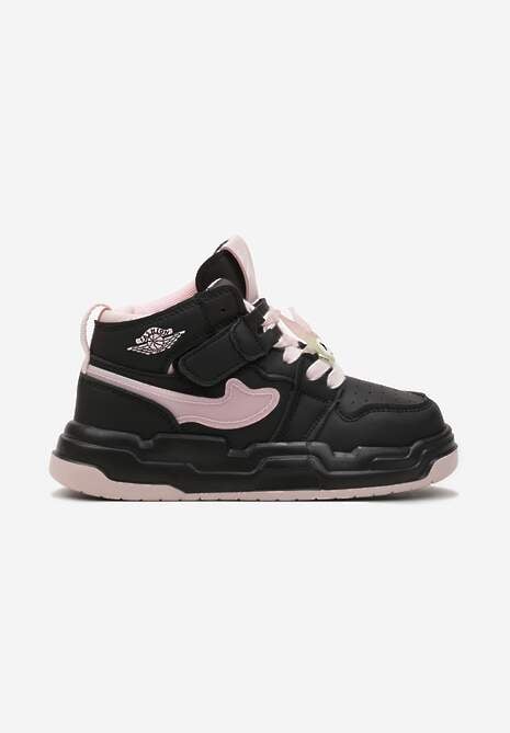 Czarno-Różowe Buty Sportowe Sneakersy za Kostkę z Tłoczoną Podeszwą i Ozdobną Aplikacją Seriale