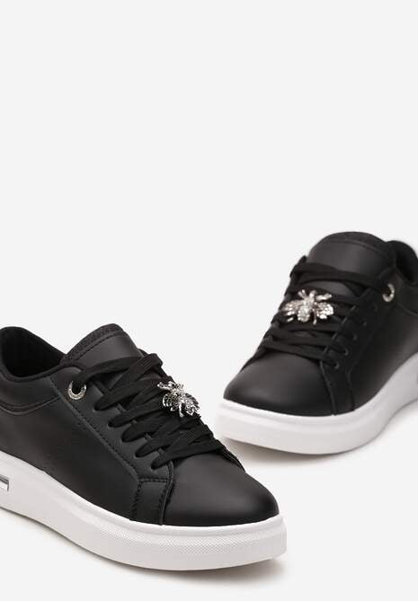 Sneakers Negri pe Talpă Joasă din Imitatie de Piele cu Broșă Unattia 6