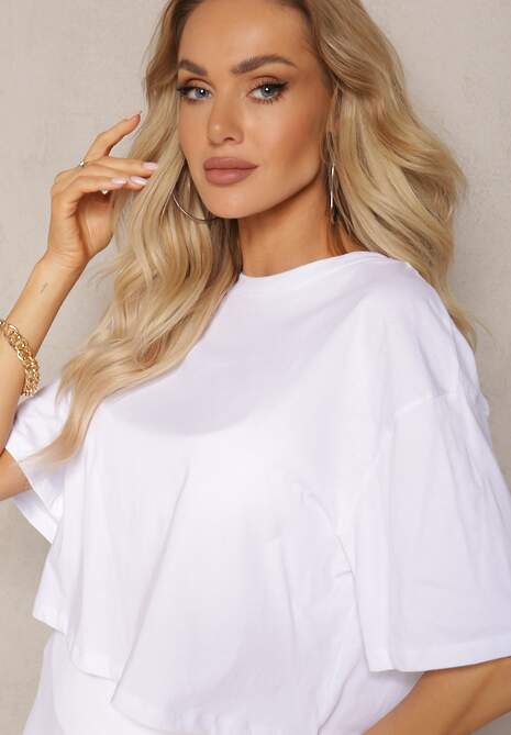 Tricou Oversize Alb din Bumbac cu Decolteu Rotund Calama 5