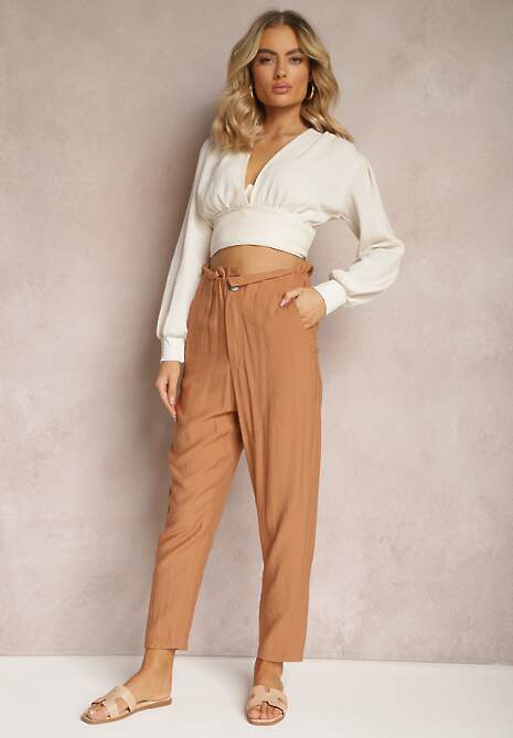 Pantaloni Clasici Maro cu Talia Elastică Paper Bag Targea 4