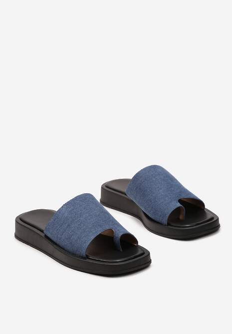 Papuci albaștri Loop Toe pe talpa joasa din piele ecologica neteda Halitea 5