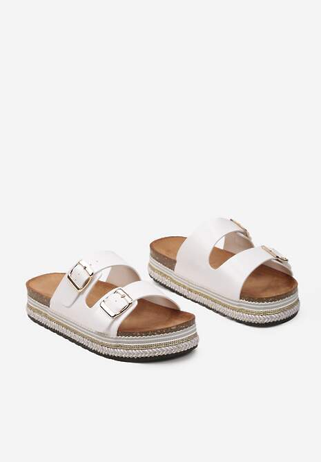 Papuci Albe cu Talpă Groasă în Dungi cu Catarame Reglabile Ragissa 5
