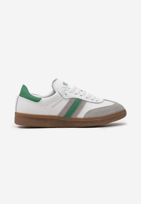 Biało-Zielone Skórzane Sneakersy z Paskami po Bokach Recinea 4