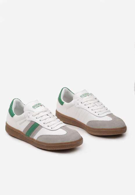 Biało-Zielone Skórzane Sneakersy z Paskami po Bokach Recinea 5