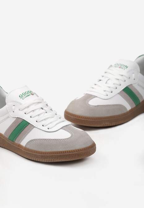Biało-Zielone Skórzane Sneakersy z Paskami po Bokach Recinea 6
