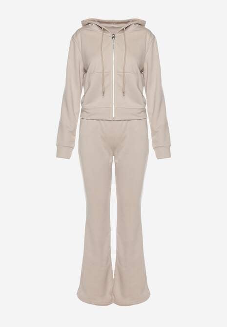 Set trening bej din bumbac pantaloni evazați și hanorac cu glugă Auim 6