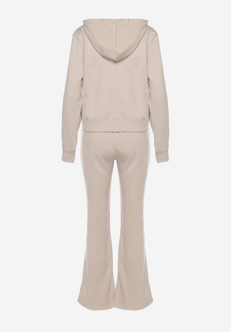 Set trening bej din bumbac pantaloni evazați și hanorac cu glugă Auim 7