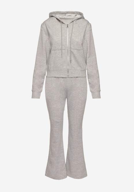 Set complet trening gri deschis din bumbac pantaloni evazați și hanorac cu glugă Auim 6