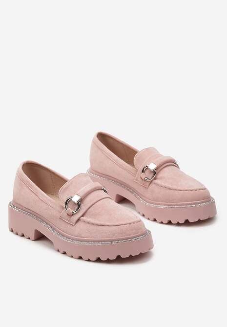 Mocasini Roz Corai din piele intoarsa ecologica cu Pietre Strass in jurul talpii si Catarama Decorativa Corvina 5
