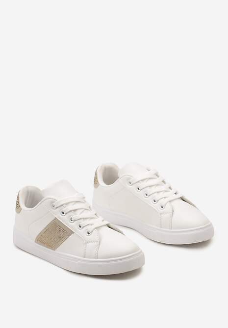 Sneakers Almarie Bej-Albi cu Inserții cu Pietre Strass 5