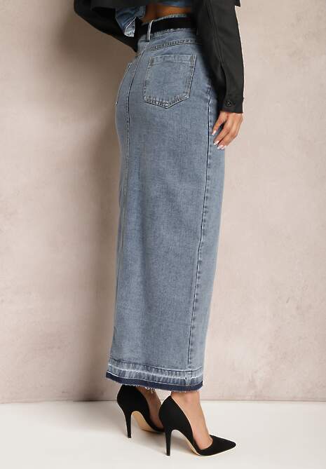 Fustă Creion Bluză Denim cu Șliț Decorativ Lefrana 4