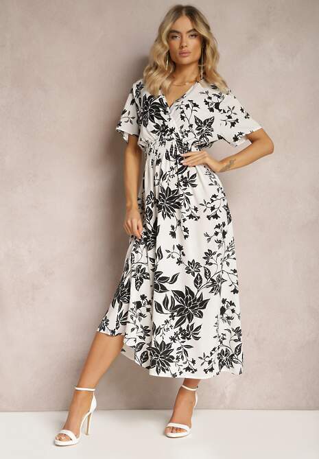 Rochie petrecută alb-negru cu imprimeu floral Mareal 4