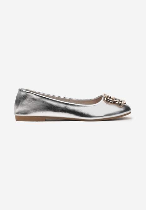 Balerini Argintii Clasici Slip-on cu Ornament Auriu din Metal Tarins 4