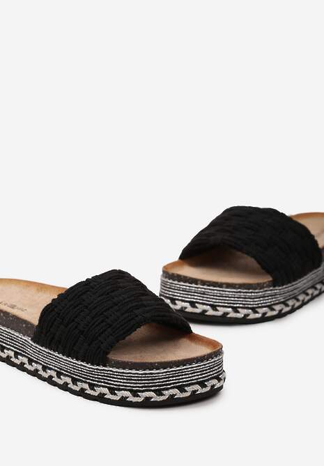 Papuci Împletite Negre Boho pe Talpă Groasă cu Bareta Lată Eatarla 6